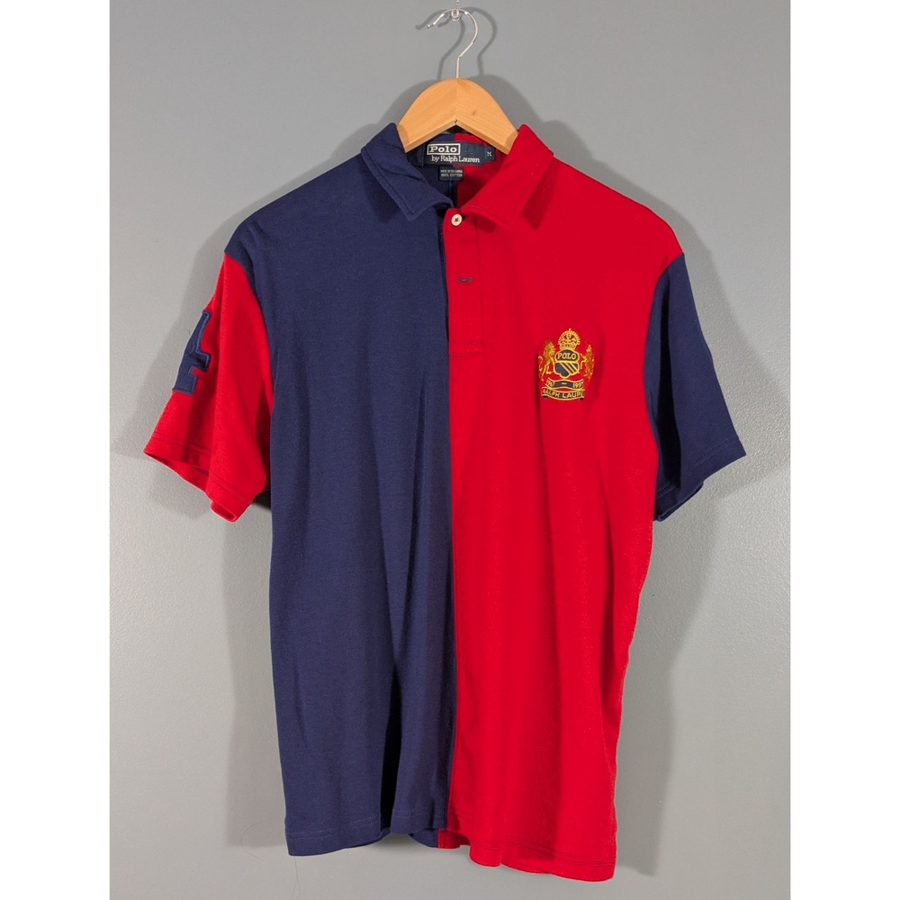 Polo by Ralph Lauren Blue and Red Colorblock Two-Tone Polo Shirt Size Medium
